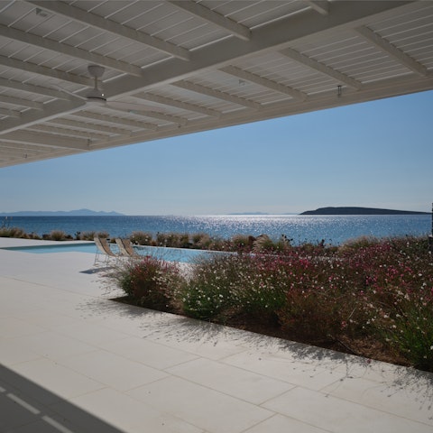Enjoy sparkling sea views from the pool and patio