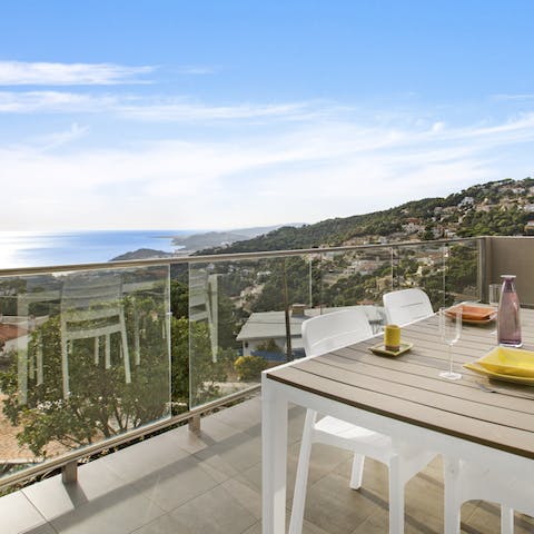 Take in stunning sea views while enjoying an alfreco meal on the terrace