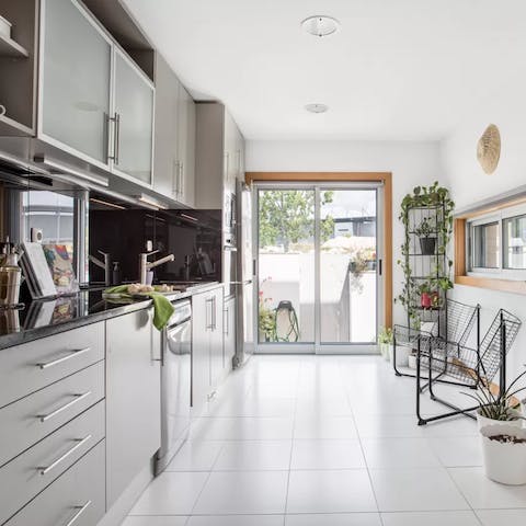 Cook up a storm in the light, well-equipped kitchen for a cosy evening in