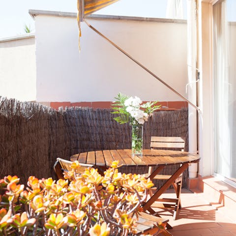 Enjoy a glass of wine in the Spanish rays on either of the two sun-dappled terraces