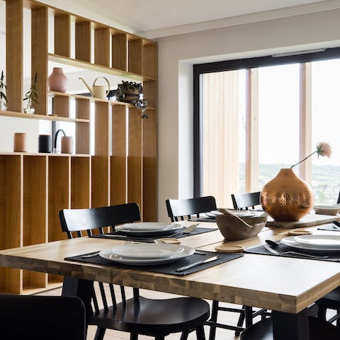 Gather for a feast in the chic dining area