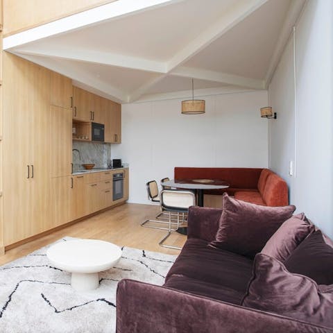 Blend business and pleasure in the open-plan living-dining area