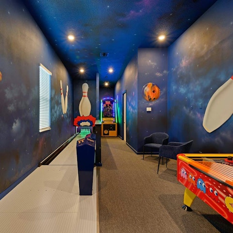 Enjoy hours of fun in the private bowling alley and arcade room