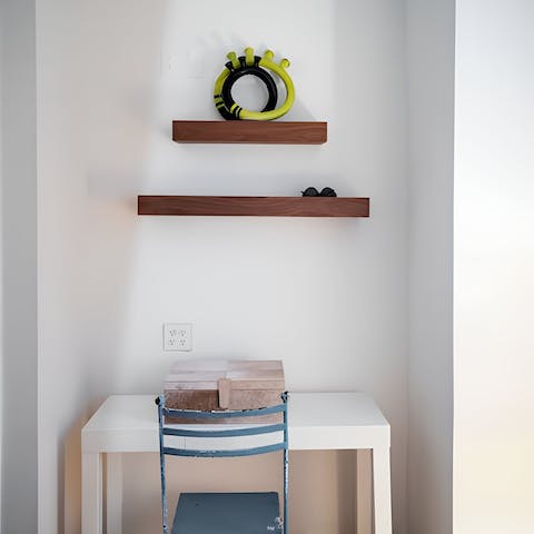 Work from home at the desk before heading to a meeting