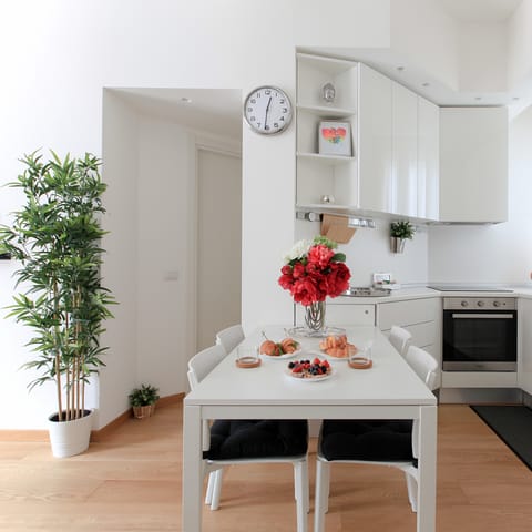 Enjoy a breakfast of Italian pastries in your bright dining area