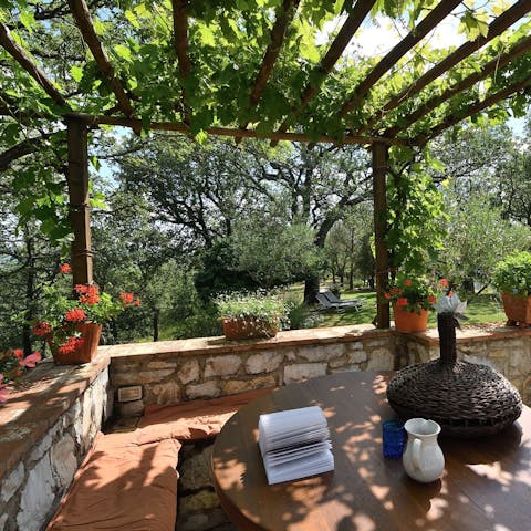 Dine on local cheese and charcuterie in the shade of the garden