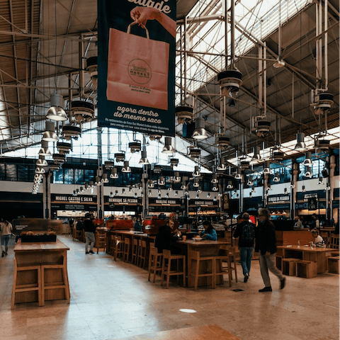 Sample the eateries at the Timeout Market, just over a ten-minute walk from this home