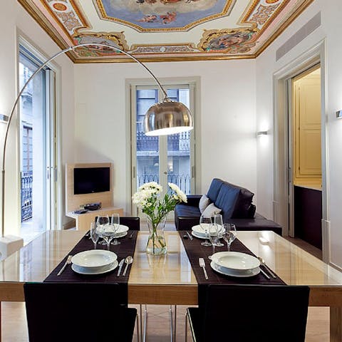 Enjoy the comfort of dining at home or walk to a nearby restaurant