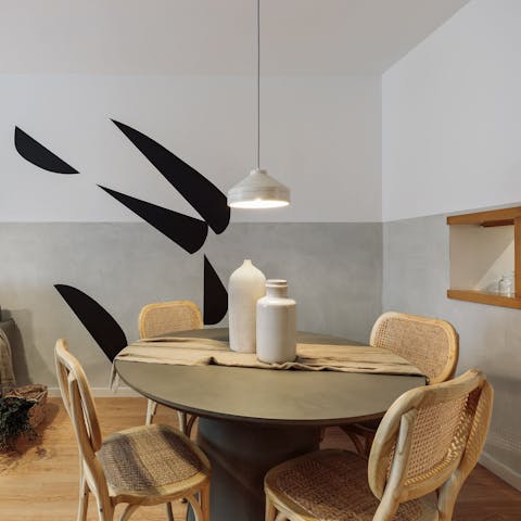 Sip coffee at the dining table as you plan your day