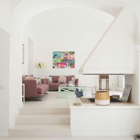 Take a break from the sunshine in the chic living area