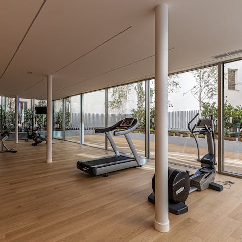 Keep on top of your fitness routine at the on-site gym