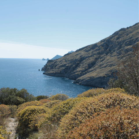 Take in the view of the rugged hills of the Sorrento Peninsula