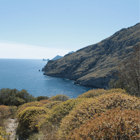 Take in the view of the rugged hills of the Sorrento Peninsula