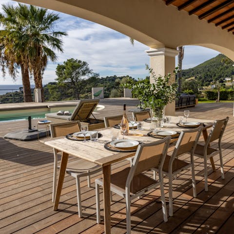 Tuck into an alfresco feast on the suntrap terrace