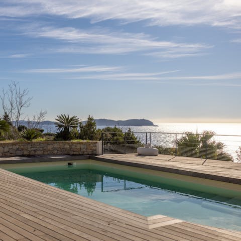 Cool off in the pool while admiring the coastal views