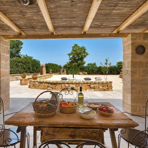 Enjoy some focaccia and mozzarella at your alfresco dining table