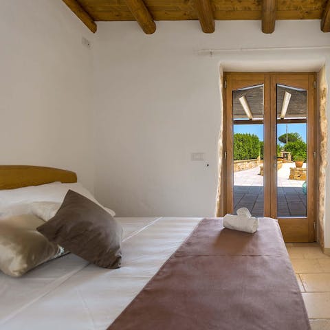 Walk straight out from the bedroom onto the covered terrace in the morning