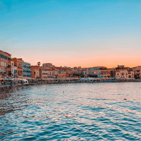 Stroll along the Venetian harbour at nearby Chania