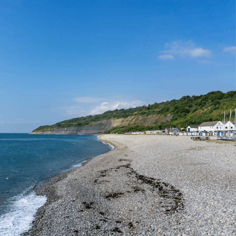 Go fossil hunting at Monmouth Beach – a sixteen-minute walk away
