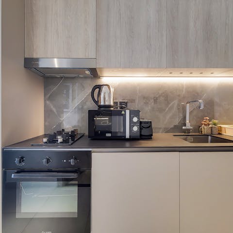 Cook up Arabic feasts in the small but fully-equipped kitchen