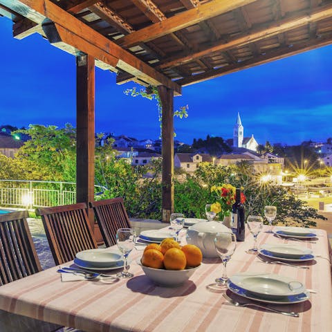Gather on the covered terrace to tuck into delicious dinners alfresco