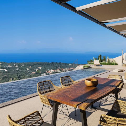 Enjoy dining on local produce as the sun sets into the water