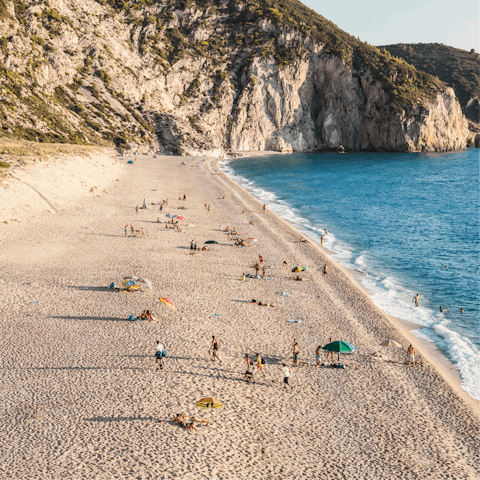 Head to the nearest sandy beach at Nydri, a five-minute drive away