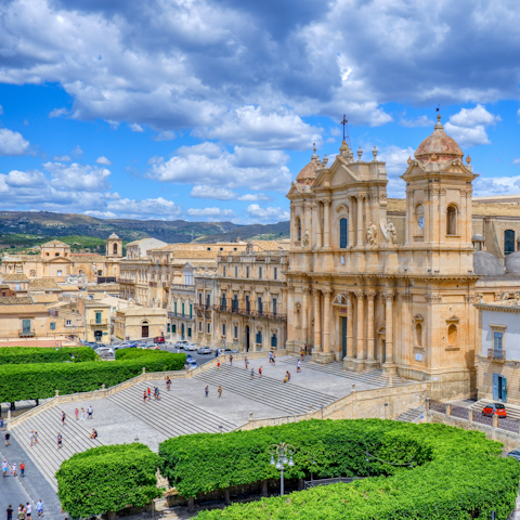 Marvel at the Baroque architecture of Noto's historic centre, 11km away