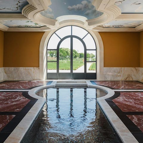 Unwind in the private spa, complete with a lap pool, hammam and sauna