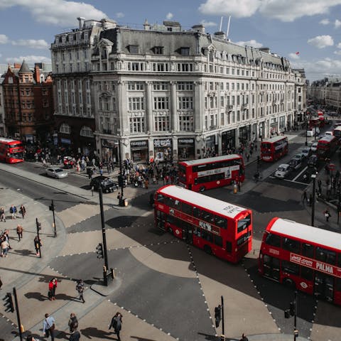 Treat yourself to some retail therapy along bustling Oxford Street, a six-minute walk away