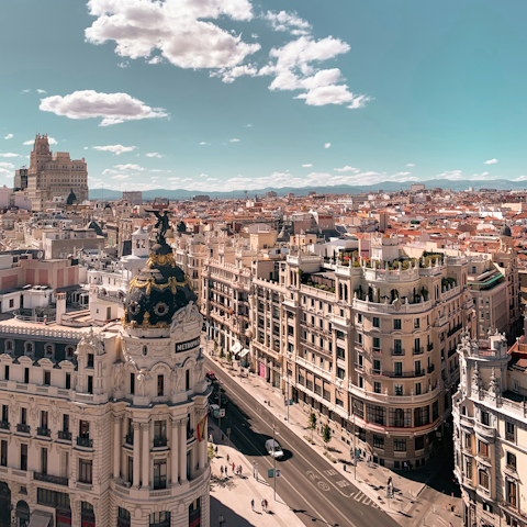 Stroll along the famous Gran Vía, steps away