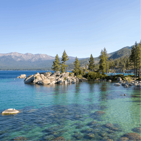 Stroll over to Patton Beach right on Lake Tahoe – just a three-minute walk away