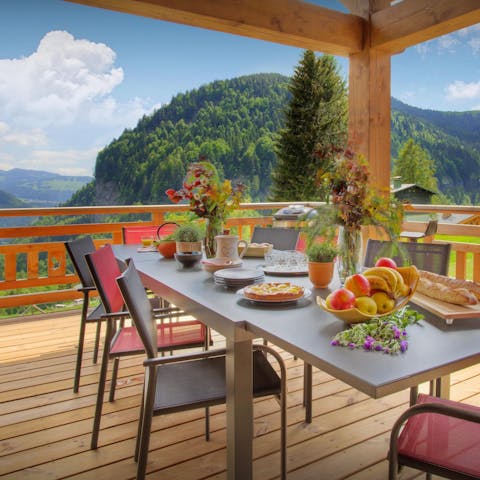 Tuck into an alfresco meal while admiring the mountain views