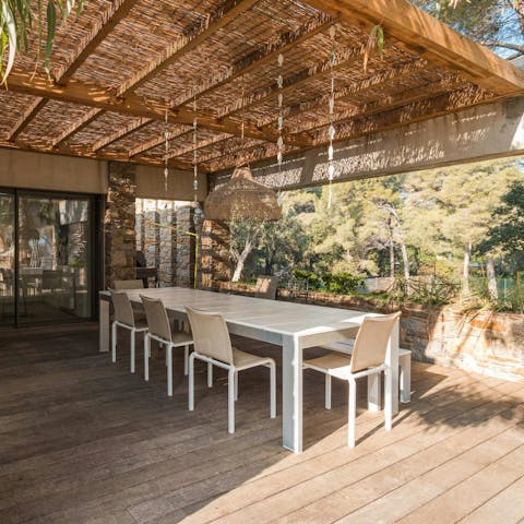 Feast together on the shaded terrace