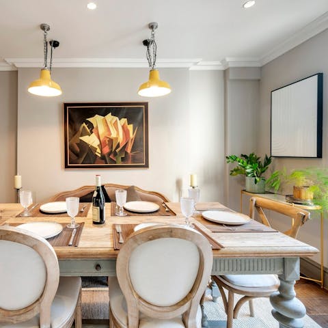 Whip up a home-cooked meal and serve it among friends at the elegant dining table