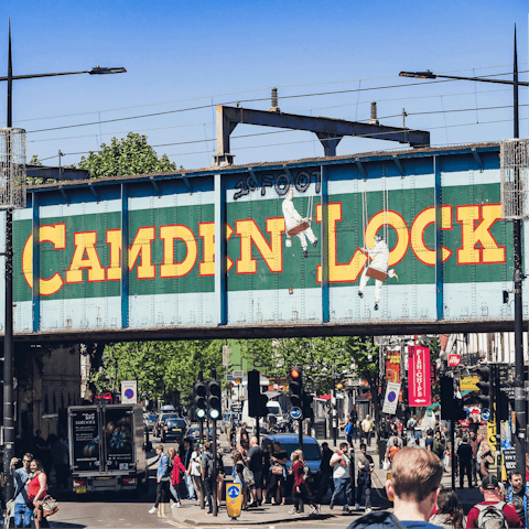 Walk for ten minutes along the canal to Camden Lock Market