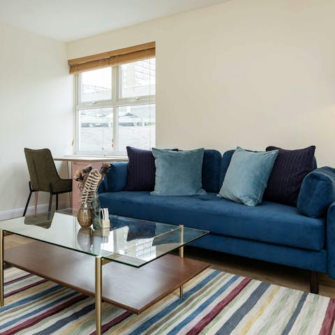 Unwind in calm, light-filled interiors with a dedicated desk and cosy lounge for work or rest