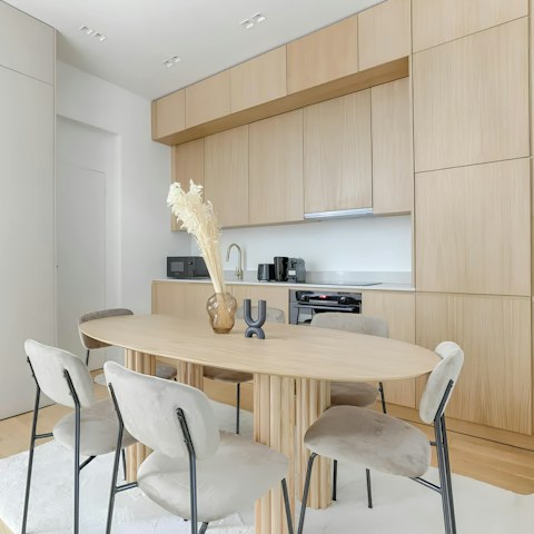 Prepare crêpes in the sleek kitchen