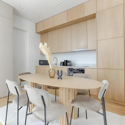 Prepare crêpes in the sleek kitchen