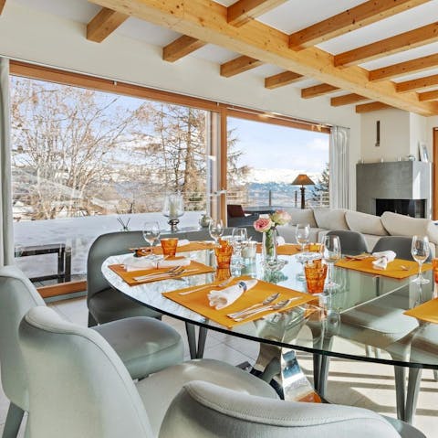 Serve and share cheese fondue at the large dining table