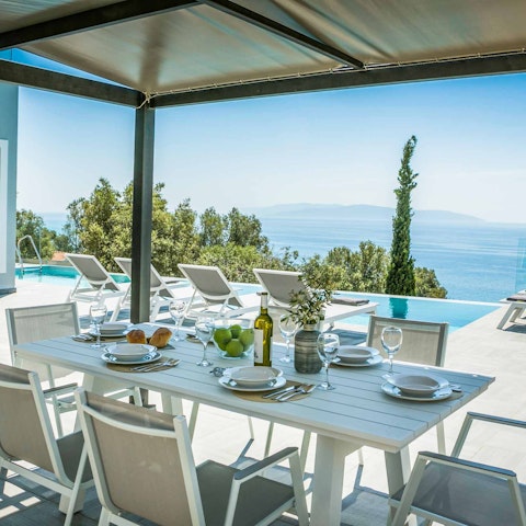 Share a bottle of wine over lunch out on your covered terrace