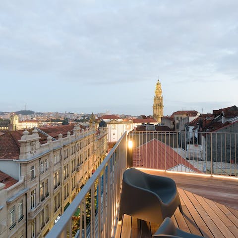 Enjoy stunning views across the city from the shared roof terrace