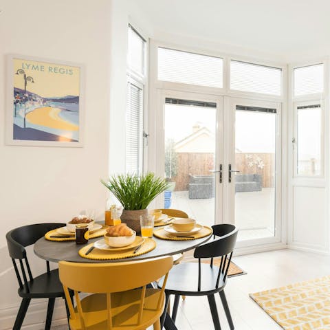 Enjoy some Dorset apple cake in the bright, open-plan living space