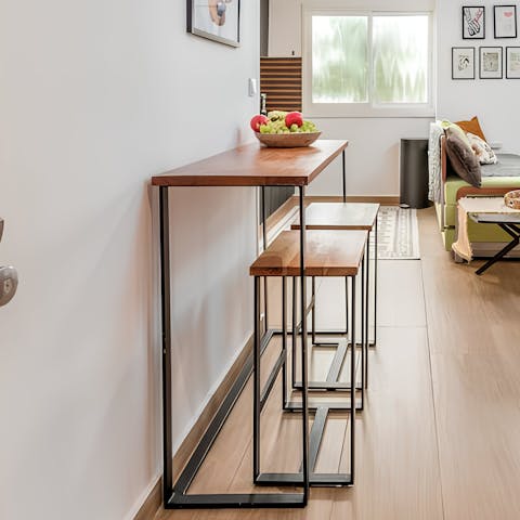 Transform the breakfast bar into a handy workspace