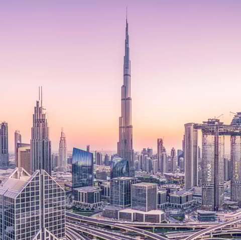 Explore the dazzling city of Dubai, you're within walking distance of the Burj Khalifa
