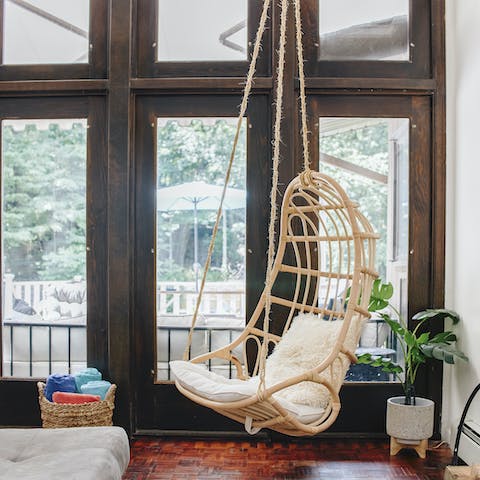 Relaxing in the swing chair