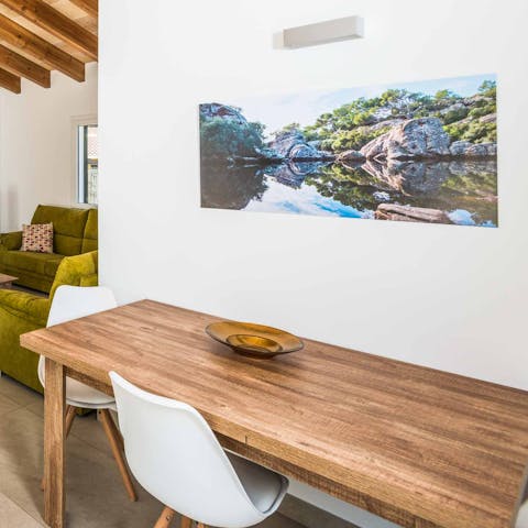 Work from home at the living area's table