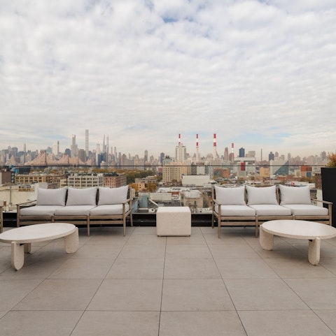 Head up to the communal rooftop for striking views over Manhattan's skyline