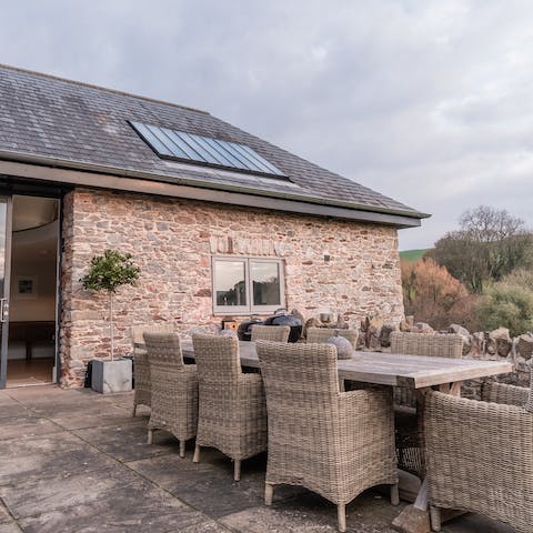 Serve dinner outside on warm evenings and admire the gorgeous rural vista