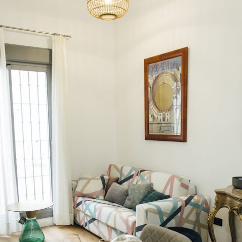 Stretch out in the living area after a day of roaming the streets of Seville